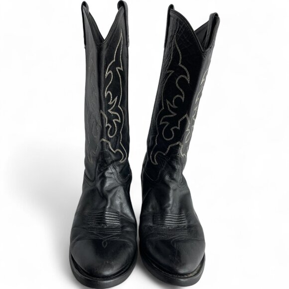 Old West Black Leather Western Cowboy Biker Boots Men's 11 D - Picture 3 of 13